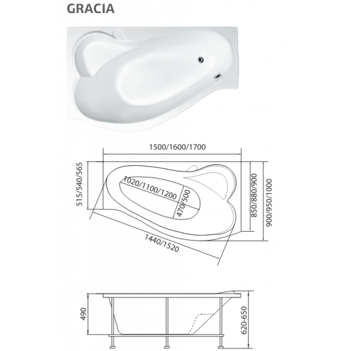 Ванна акриловая Marka One Gracia белая 170х100 см 01гр1710п